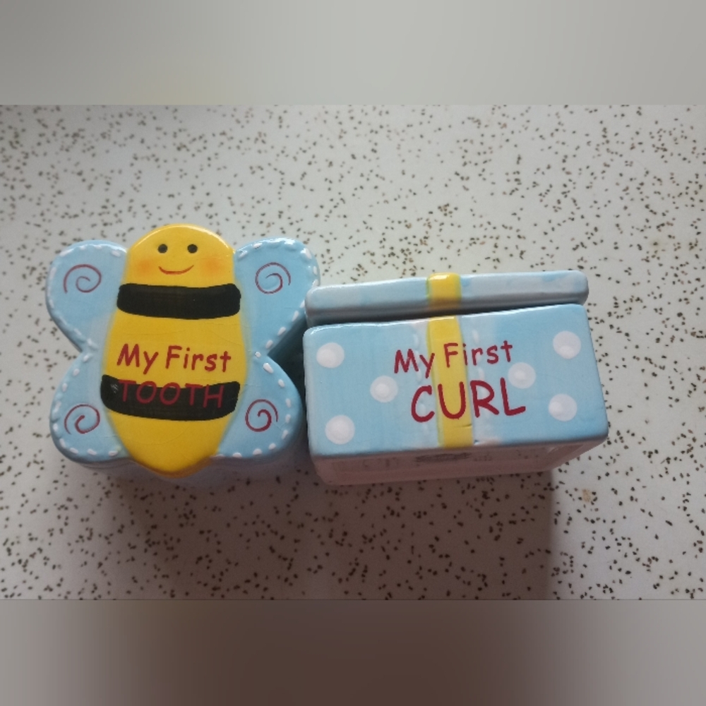 My First Tooth and Curl Baby Boy Keepsake Box Set - Blue and Yellow